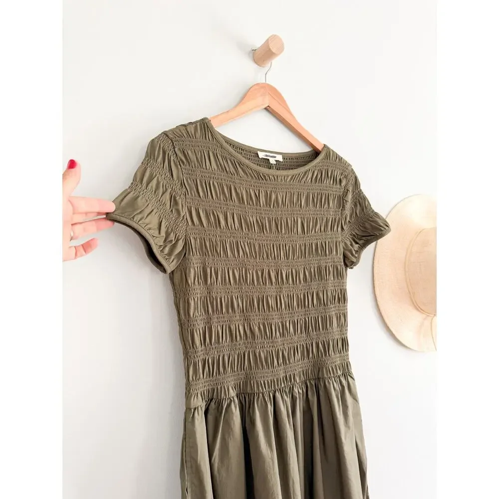 Madewell | NWT Smocked Boatneck Midi Dress in Faded Ivy | Sz M